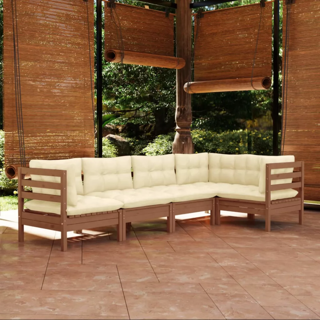 5-tlg. Garten-lounge-set Mit Kissen Honigbraun Kiefernholz günstig online kaufen