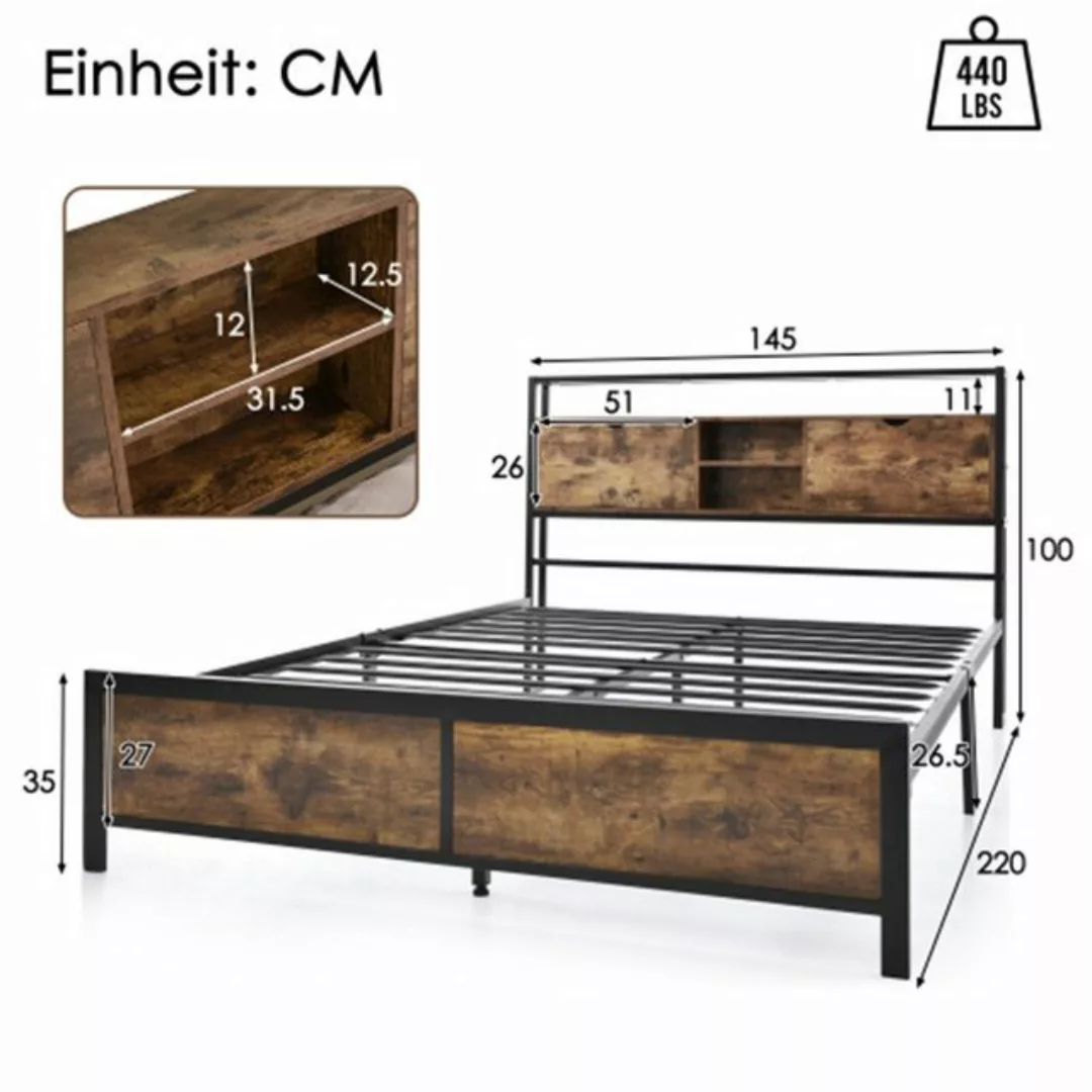 XDeer Bettgestell Metallbett 90/140*200 cm mit Stauraum-Kopfteil und Metall günstig online kaufen