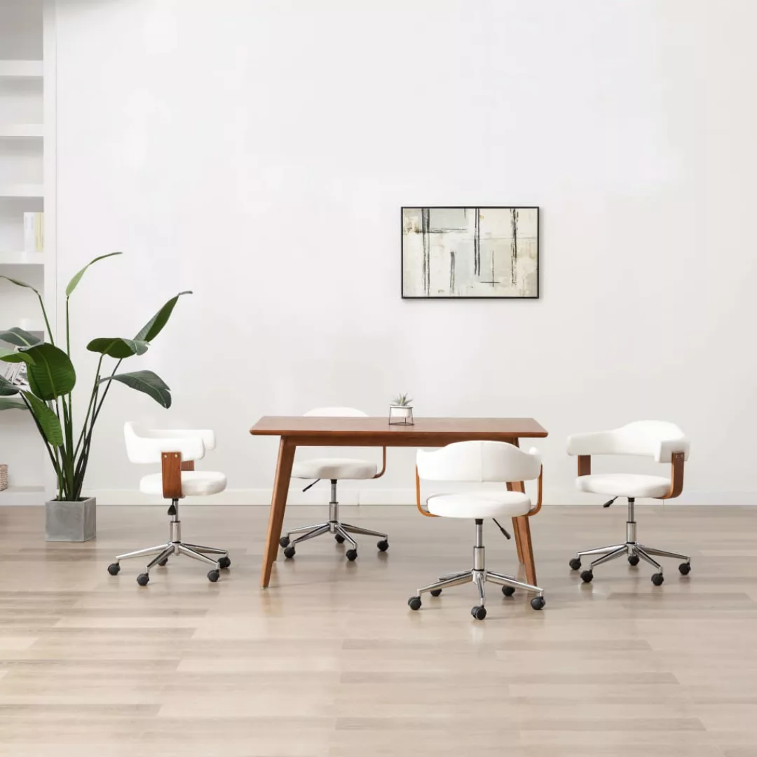 Drehbare Esszimmerstühle 4 Stk. Weiß Bugholz Und Kunstleder günstig online kaufen