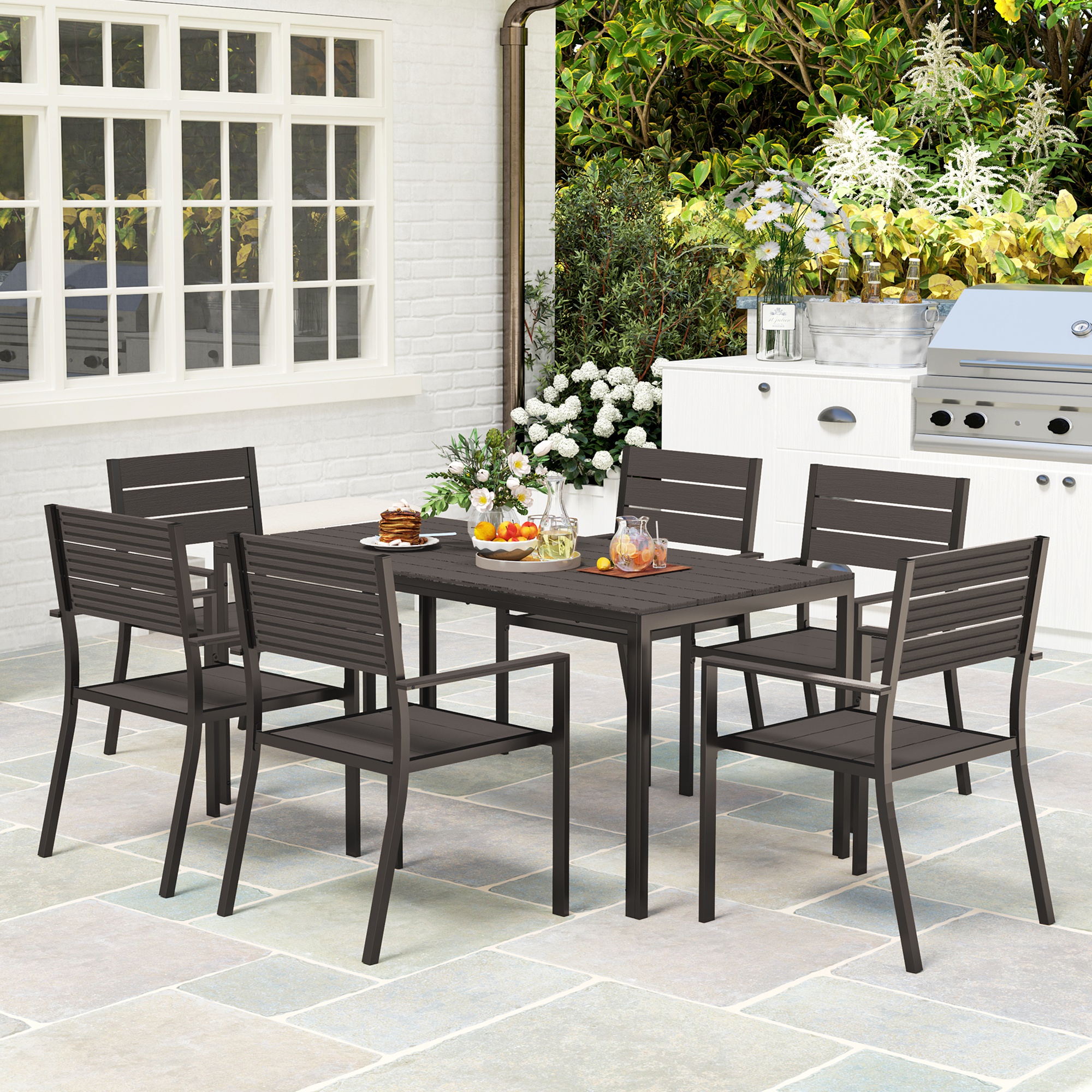 Outsunny Sitzgruppe 7-teilig Essgruppe für 6 Personen Esstisch mit 6 stapel günstig online kaufen