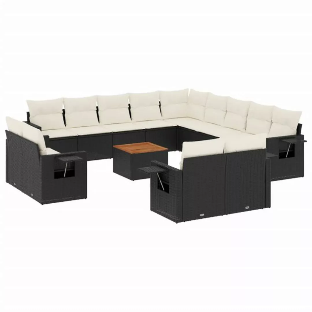 vidaXL Sofaelement 14-tlg. Garten-Sofagarnitur mit Kissen Schwarz Poly Ratt günstig online kaufen