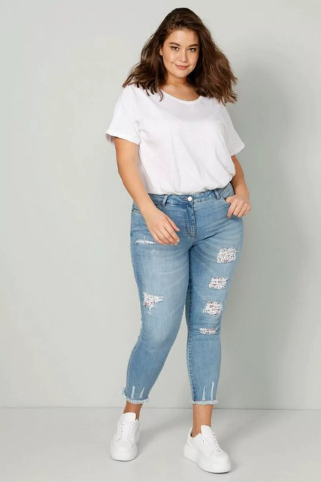 Angel of Style 5-Pocket-Jeans 7/8-Jeans Slim Fit unterlegte Destroy-Effekte günstig online kaufen