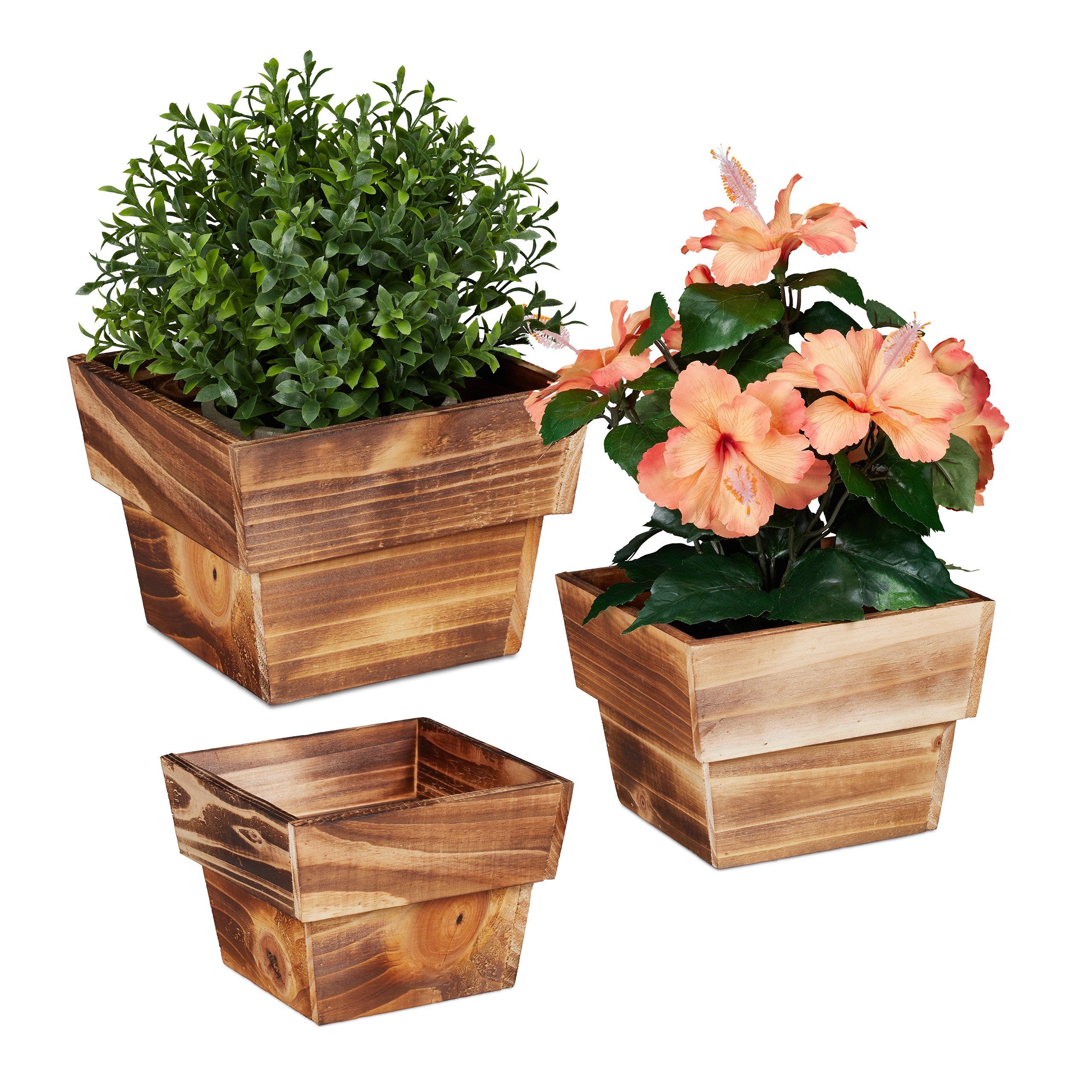 relaxdays Blumentopf Holz 3er Set günstig online kaufen