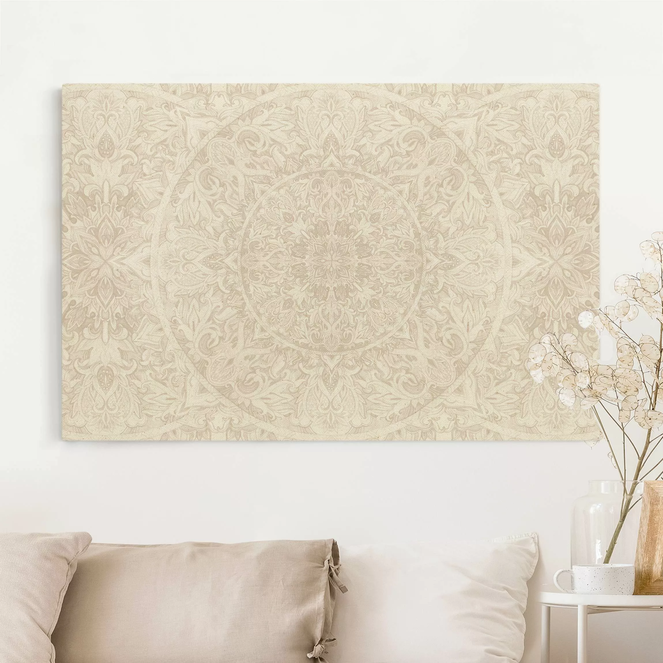 Leinwandbild auf Naturcanvas Mandala Aquarell Muster Ornament beige günstig online kaufen