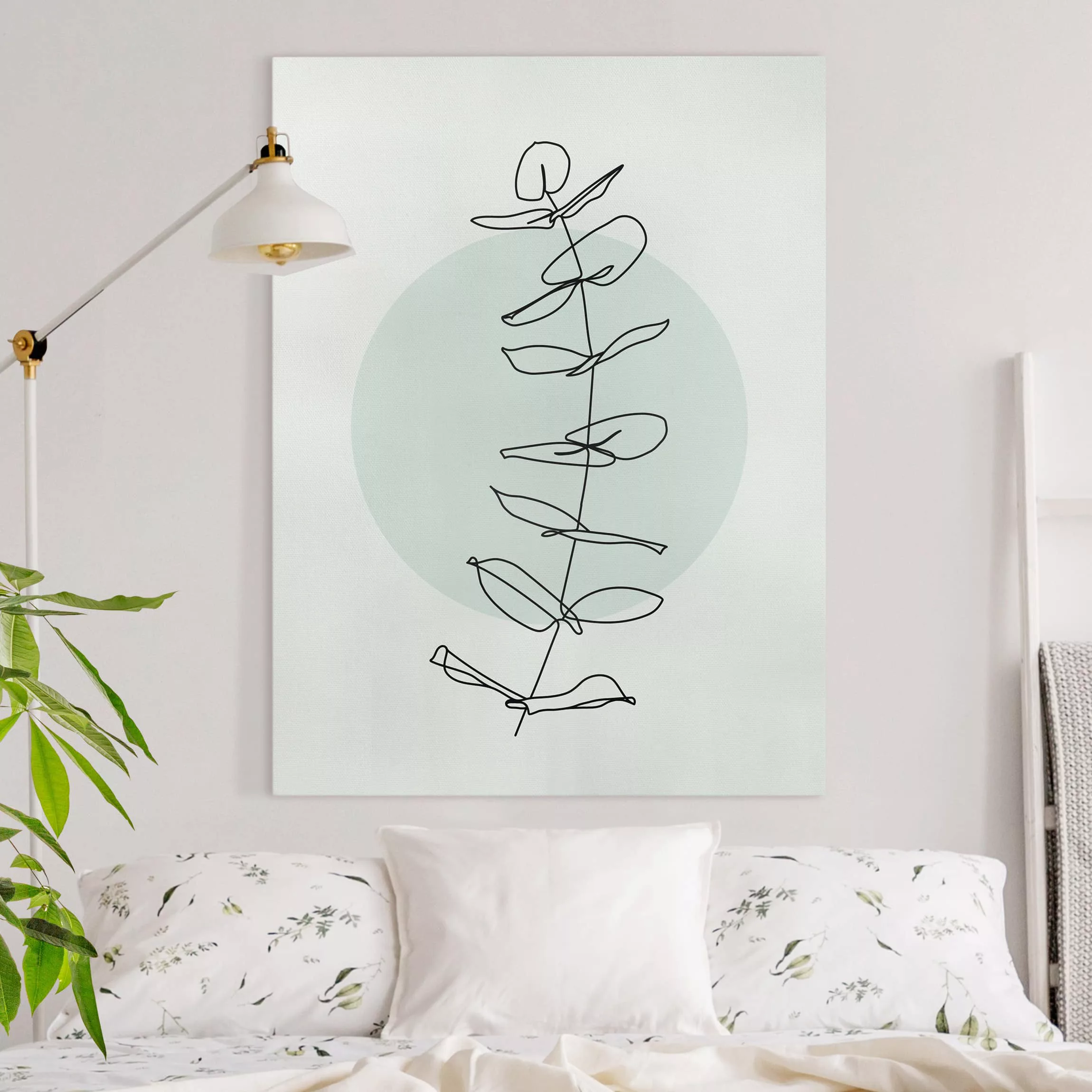 Leinwandbild Blumen - Hochformat Zweig Geometrie Kreis Line Art günstig online kaufen