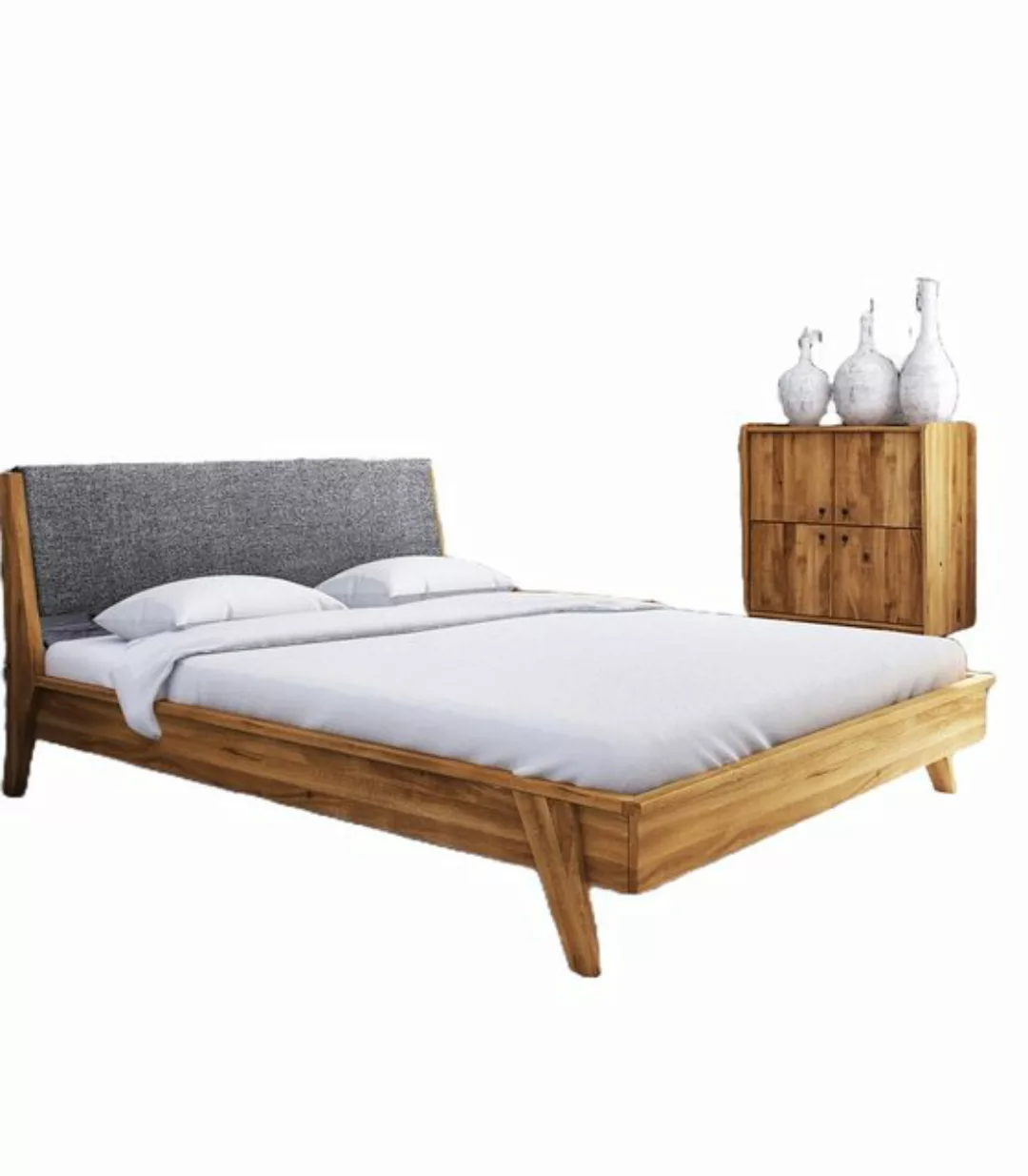 Natur24 Einzelbett Bett Jetro 1 Sonderlänge 140x210 Wildeiche Polsterkopfte günstig online kaufen