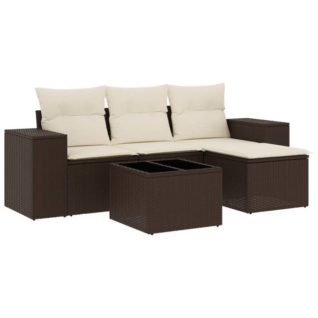 vidaXL Sofaelement 5-tlg. Garten-Sofagarnitur mit Kissen Braun Poly Rattan günstig online kaufen