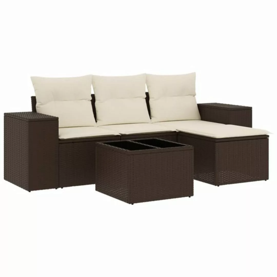 vidaXL Sofaelement 5-tlg. Garten-Sofagarnitur mit Kissen Braun Poly Rattan günstig online kaufen