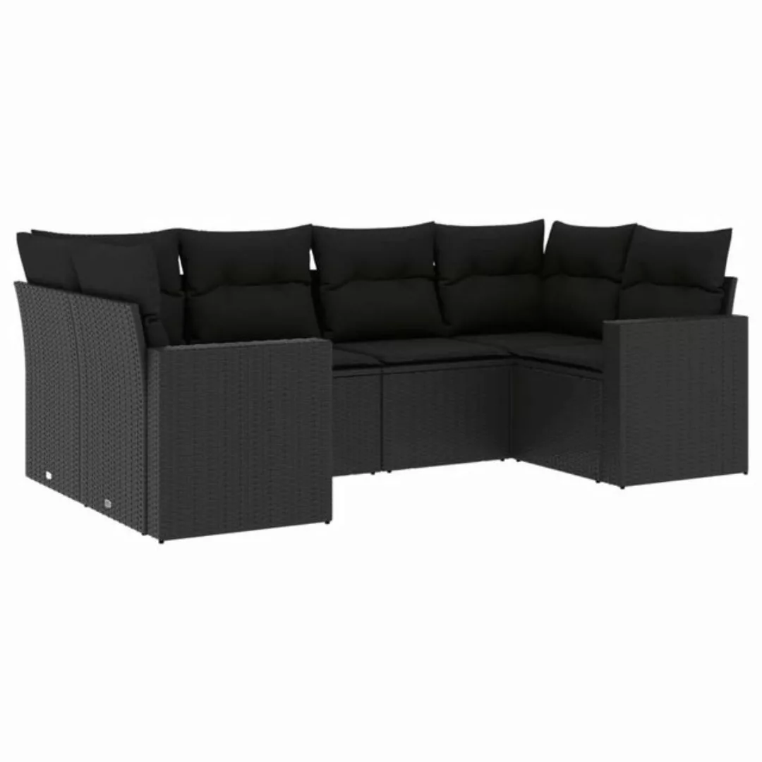 vidaXL Sofaelement 6-tlg. Garten-Sofagarnitur mit Kissen Schwarz Poly Ratta günstig online kaufen