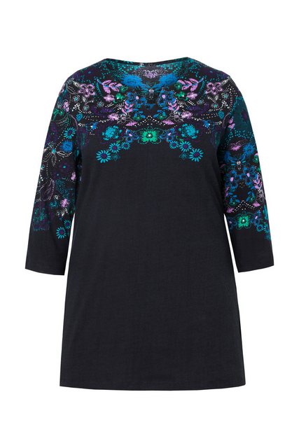 Ulla Popken Longshirt Longshirt A-Linie Schulter-Print 3/4-Ärmel günstig online kaufen