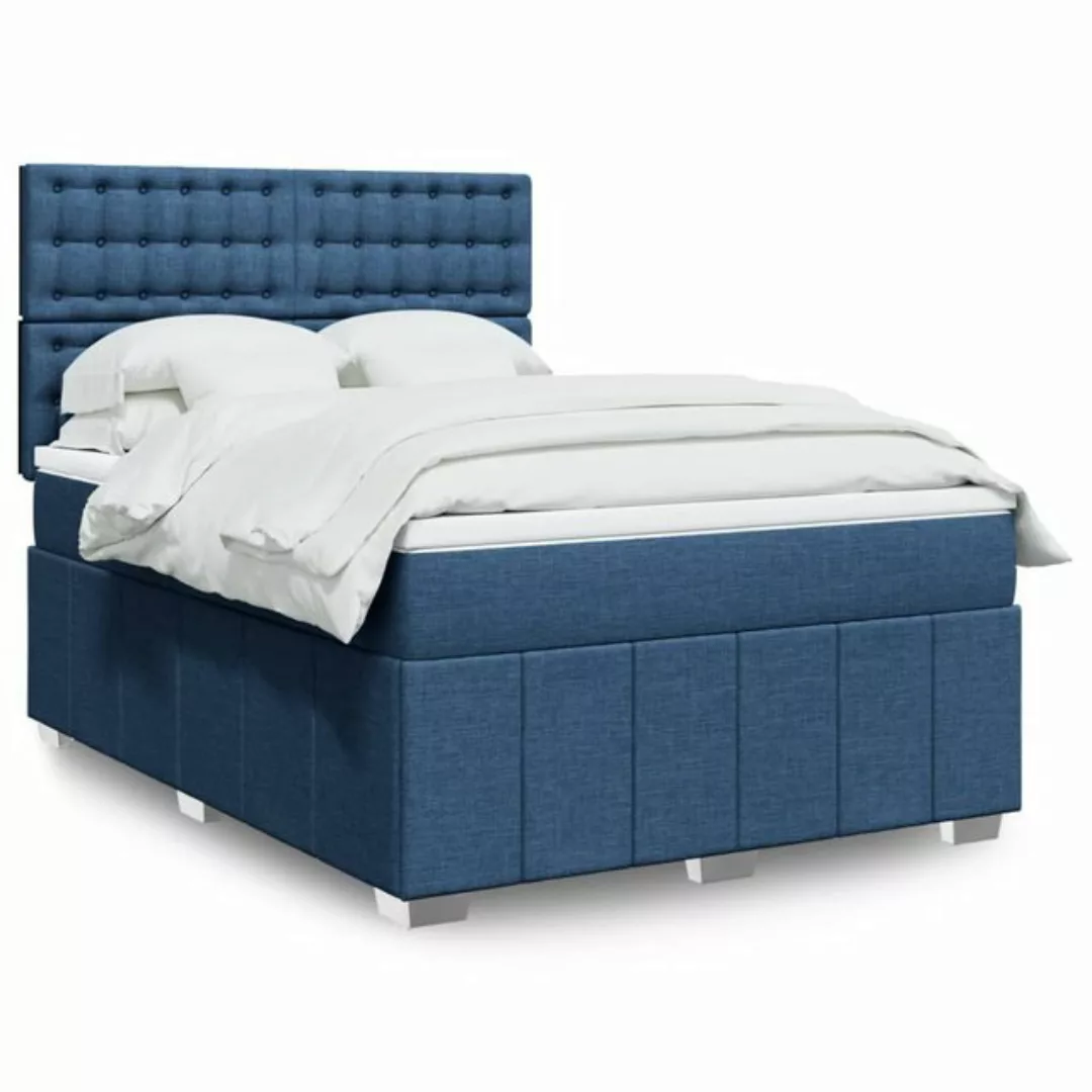 vidaXL Boxspringbett, Boxspringbett mit Matratze Blau 140x200 cm Stoff günstig online kaufen