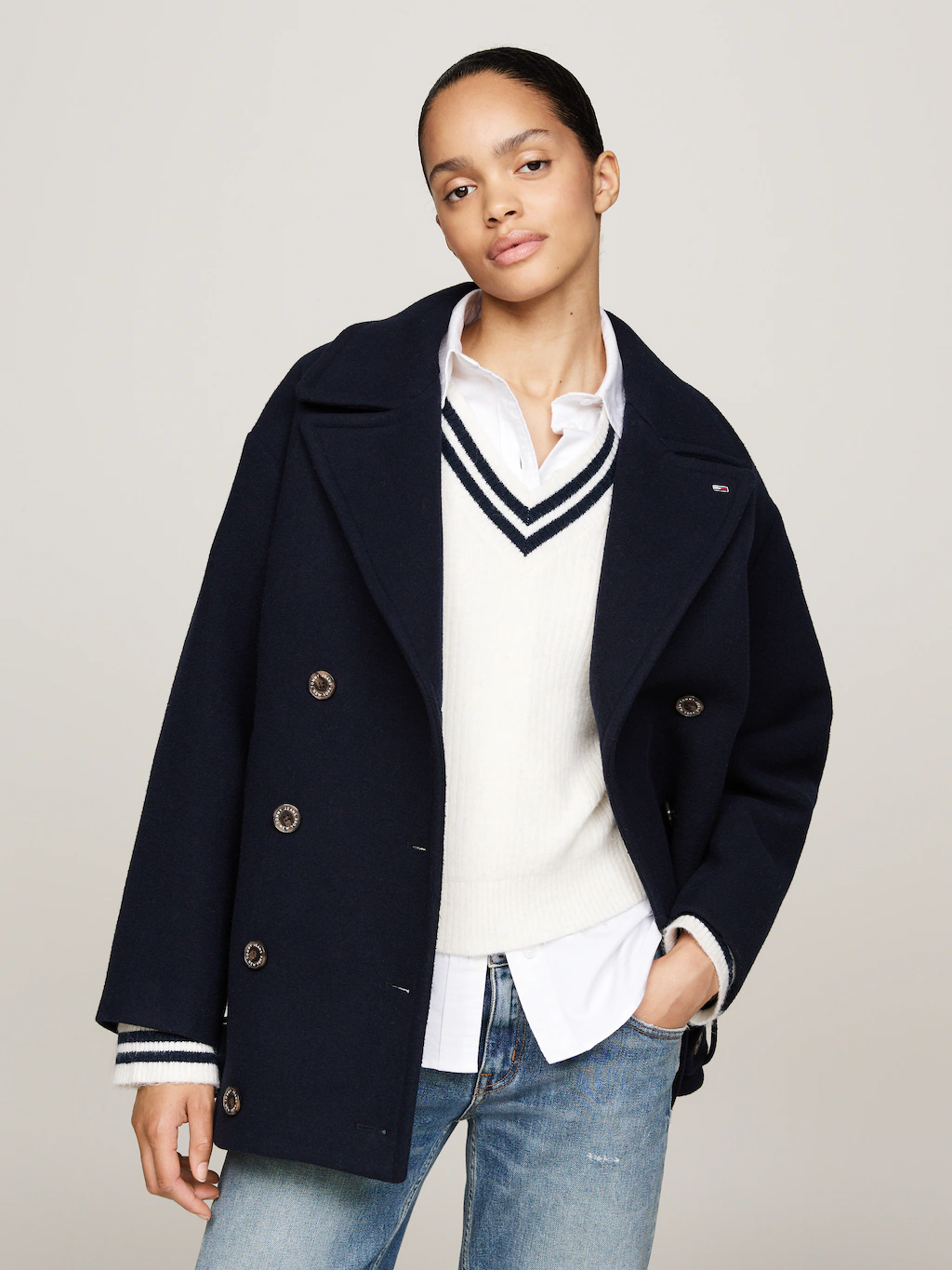 Tommy Jeans Kurzmantel TJW WOOL PEACOAT mit Wollanteil günstig online kaufen