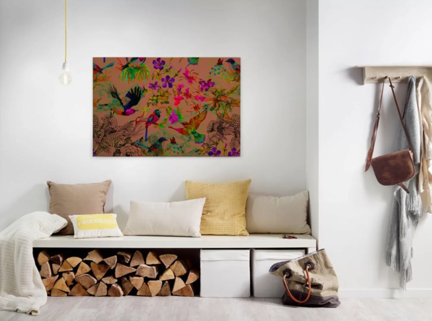 Bricoflor Neon Wandbild Mit Vögeln Und Blumen Bunte Leinwand Auf Keilrahmen günstig online kaufen