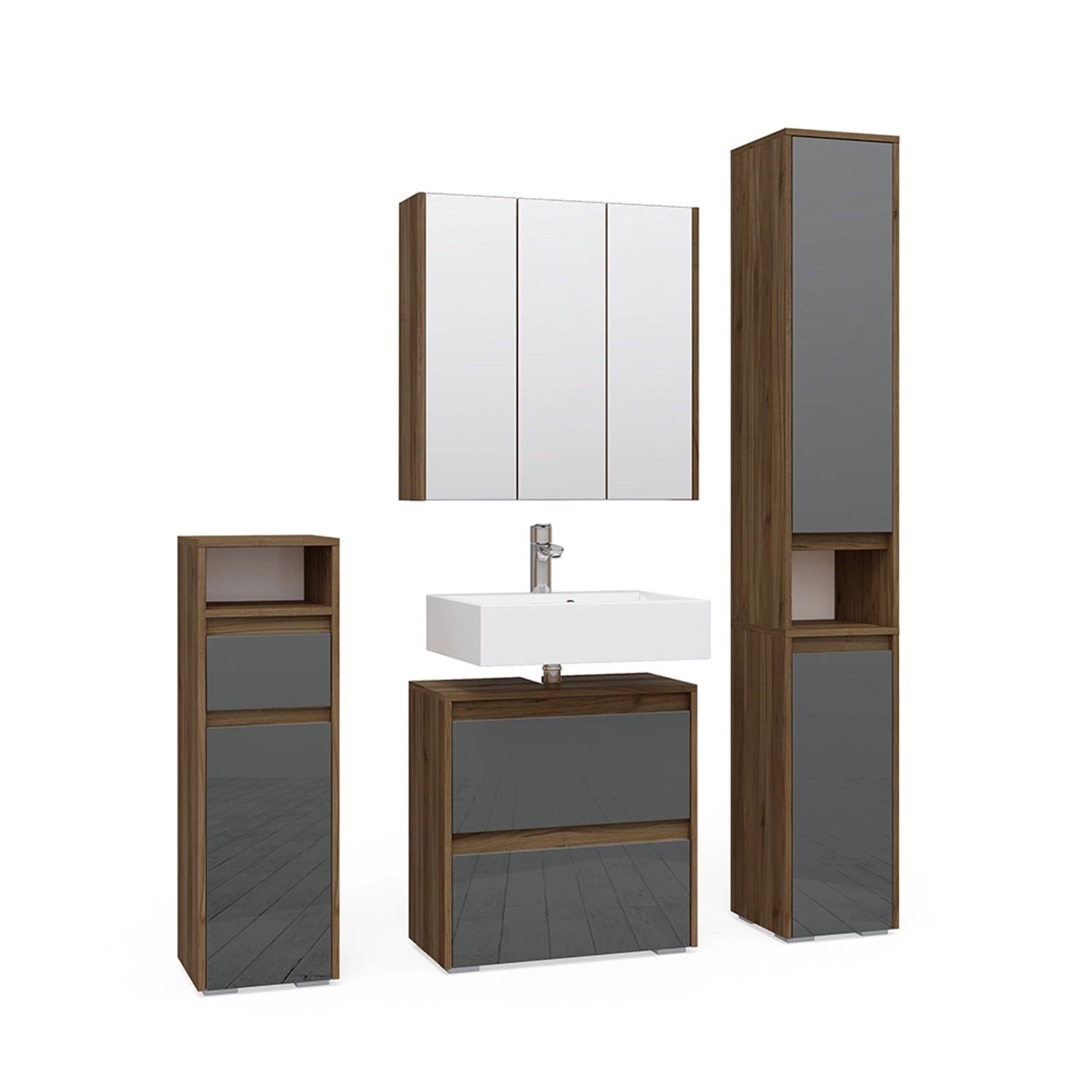 Vicco Badmöbel-Set Majest, Anthrazit/Nussbaum, 4 Teile, günstig online kaufen