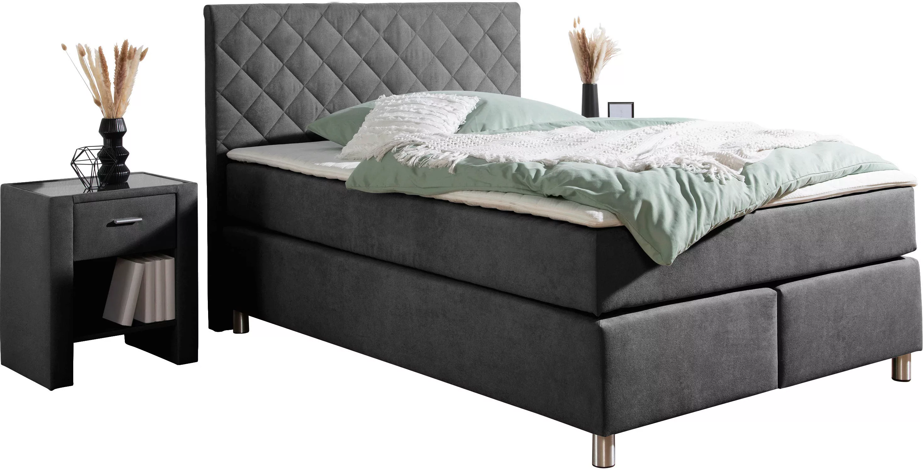 Leonique Boxspringbett "Bernard, in verschiedenen Breiten", inkl. Topper, M günstig online kaufen