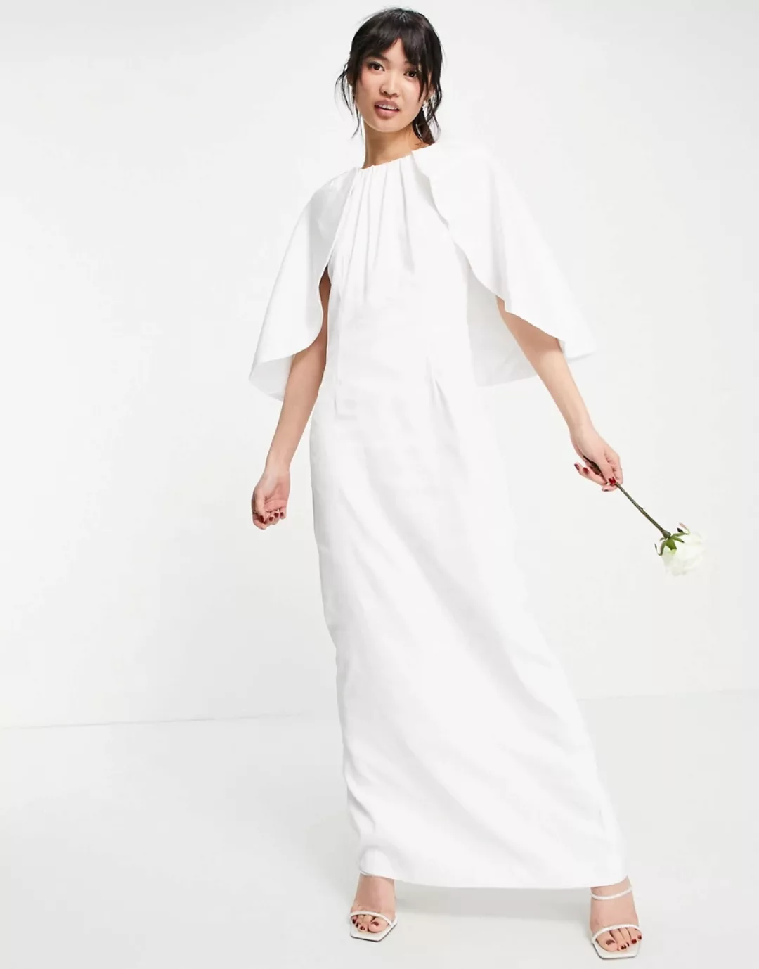 Y.A.S Bridal – Maxikleid mit Capedetail in Weiß günstig online kaufen