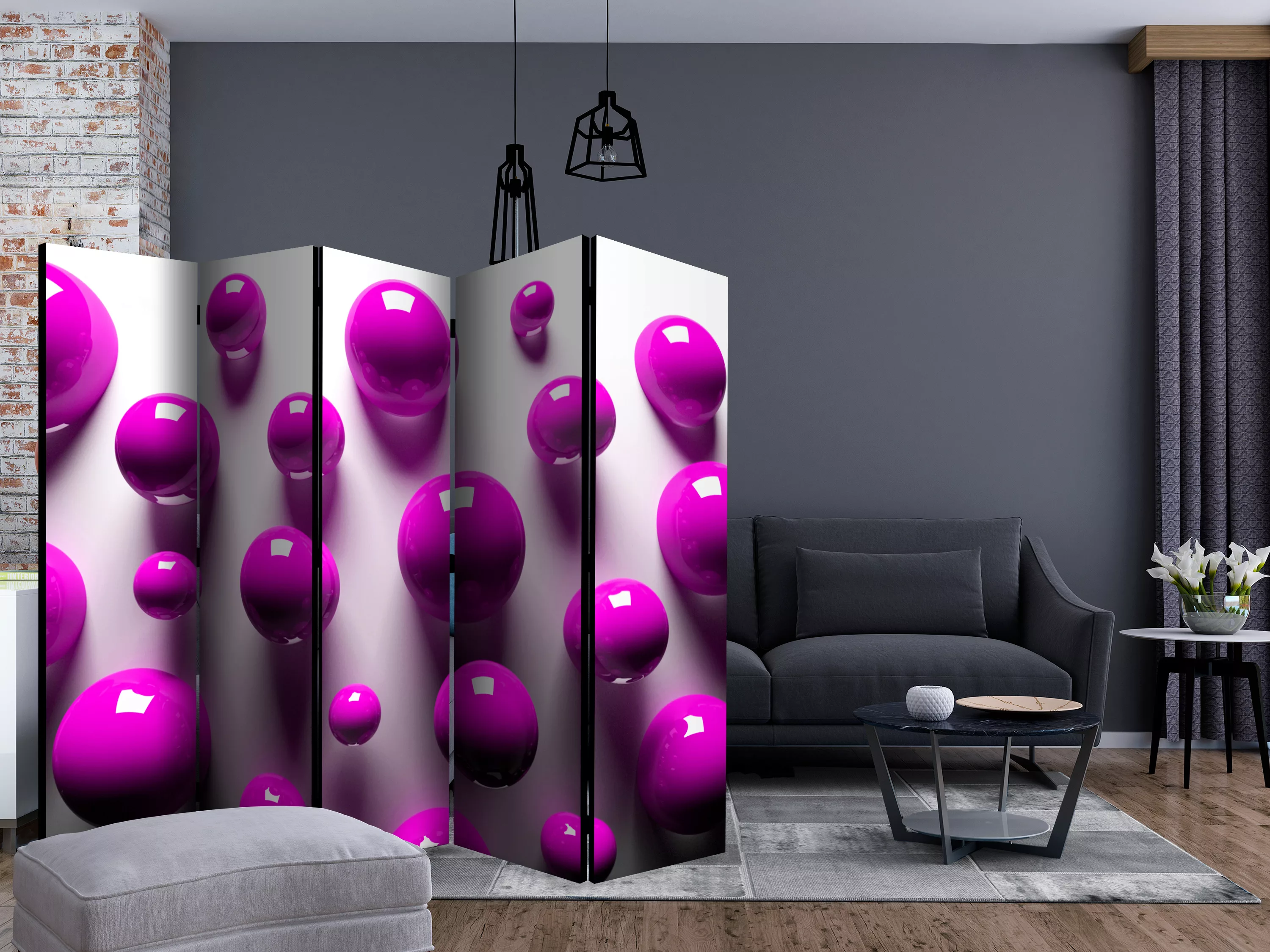 5-teiliges Paravent - Purple Balls Ii [room Dividers] günstig online kaufen