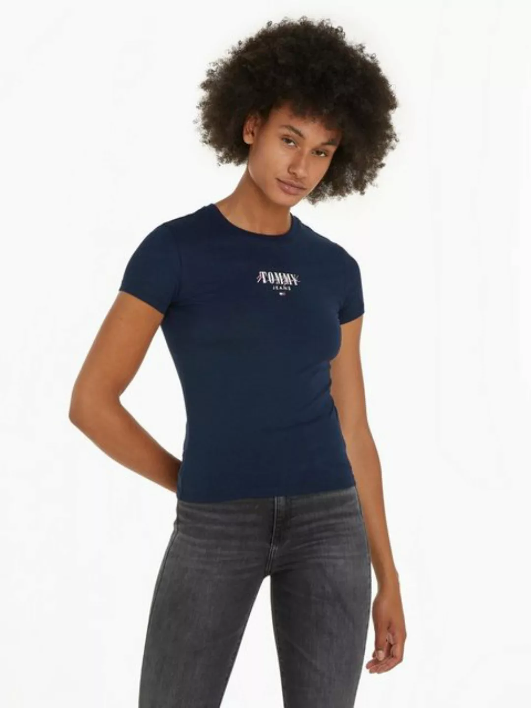 Tommy Jeans Rundhalsshirt "Rib Slim Essential Logo", Rippshirt, feines Jers günstig online kaufen