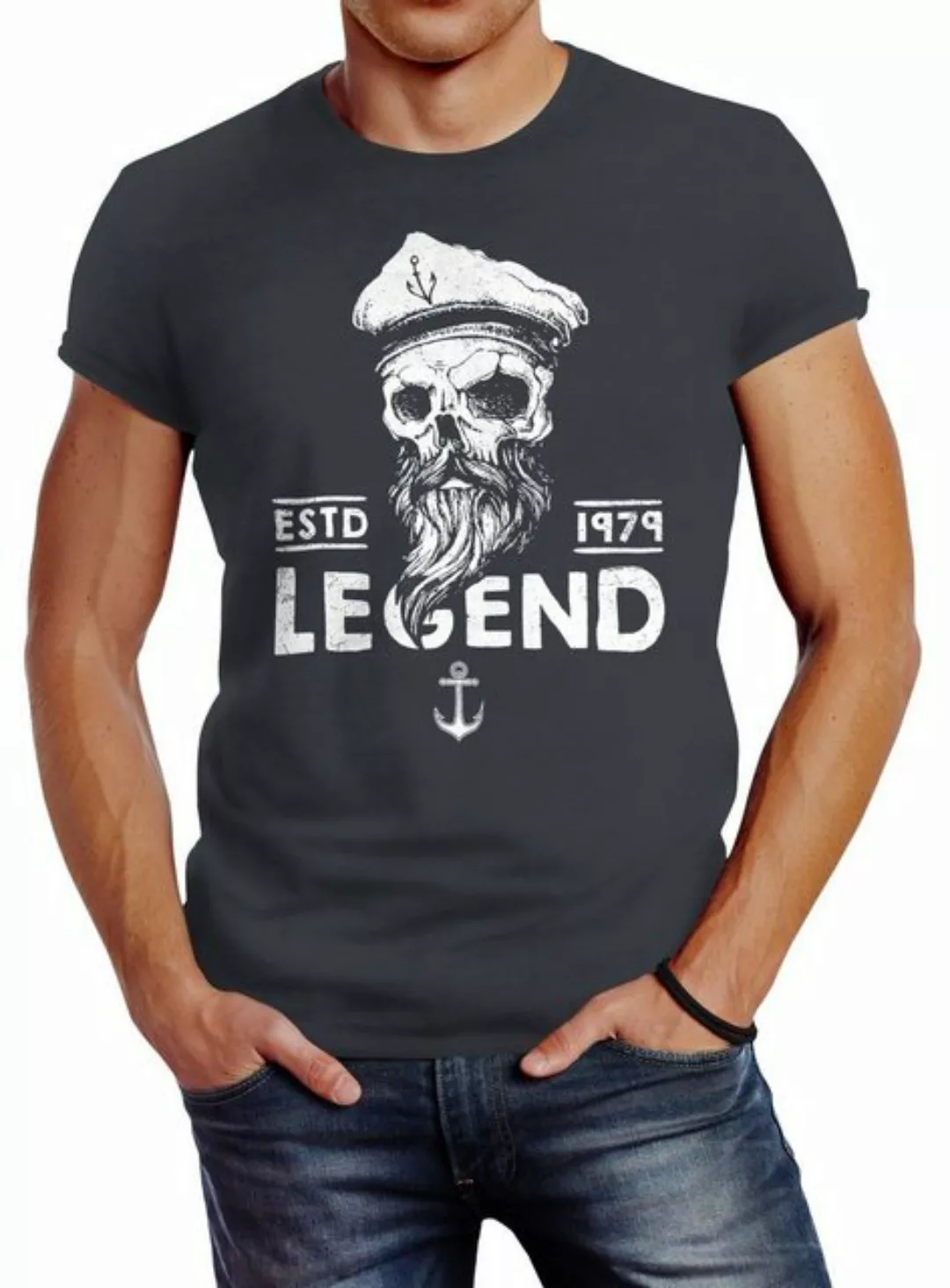 Neverless Print-Shirt Herren T-Shirt Skull Captain Legend Totenkopf Bart Ka günstig online kaufen