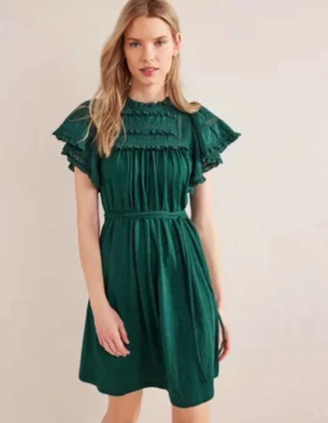 Jersey-Minikleid mit Bortendetail Damen Boden, Dunkles Smaragdgrün günstig online kaufen