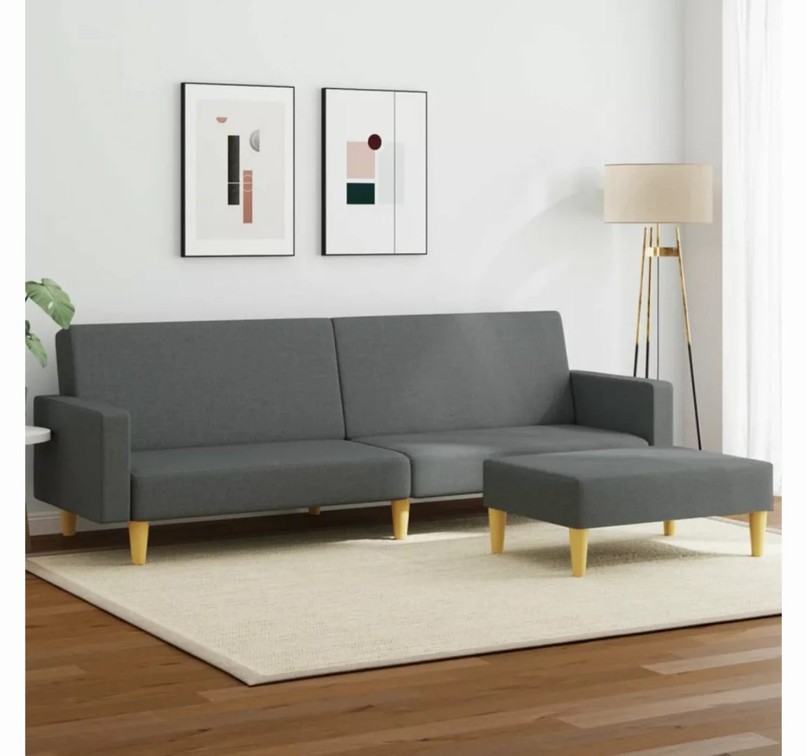 vidaXL Sofa Schlafsofa 2-Sitzer mit Fußhocker Dunkelgrau Stoff günstig online kaufen