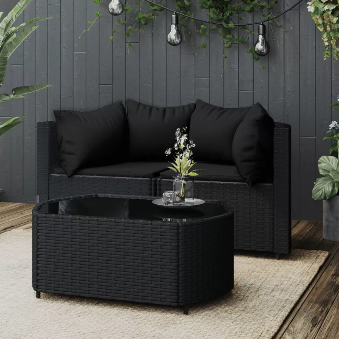 Vidaxl 3-tlg. Garten-lounge-set Mit Kissen Schwarz Poly Rattan günstig online kaufen