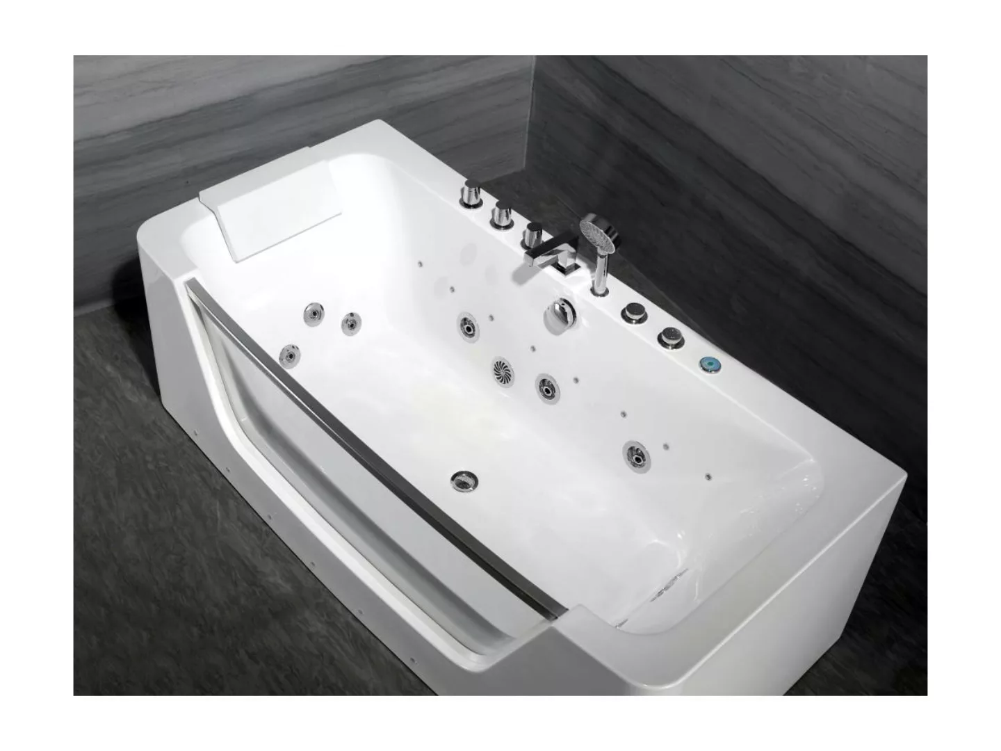 Whirlpool-Badewanne halb freistehend mit LED-Beleuchtung - Weiß - DYONA günstig online kaufen