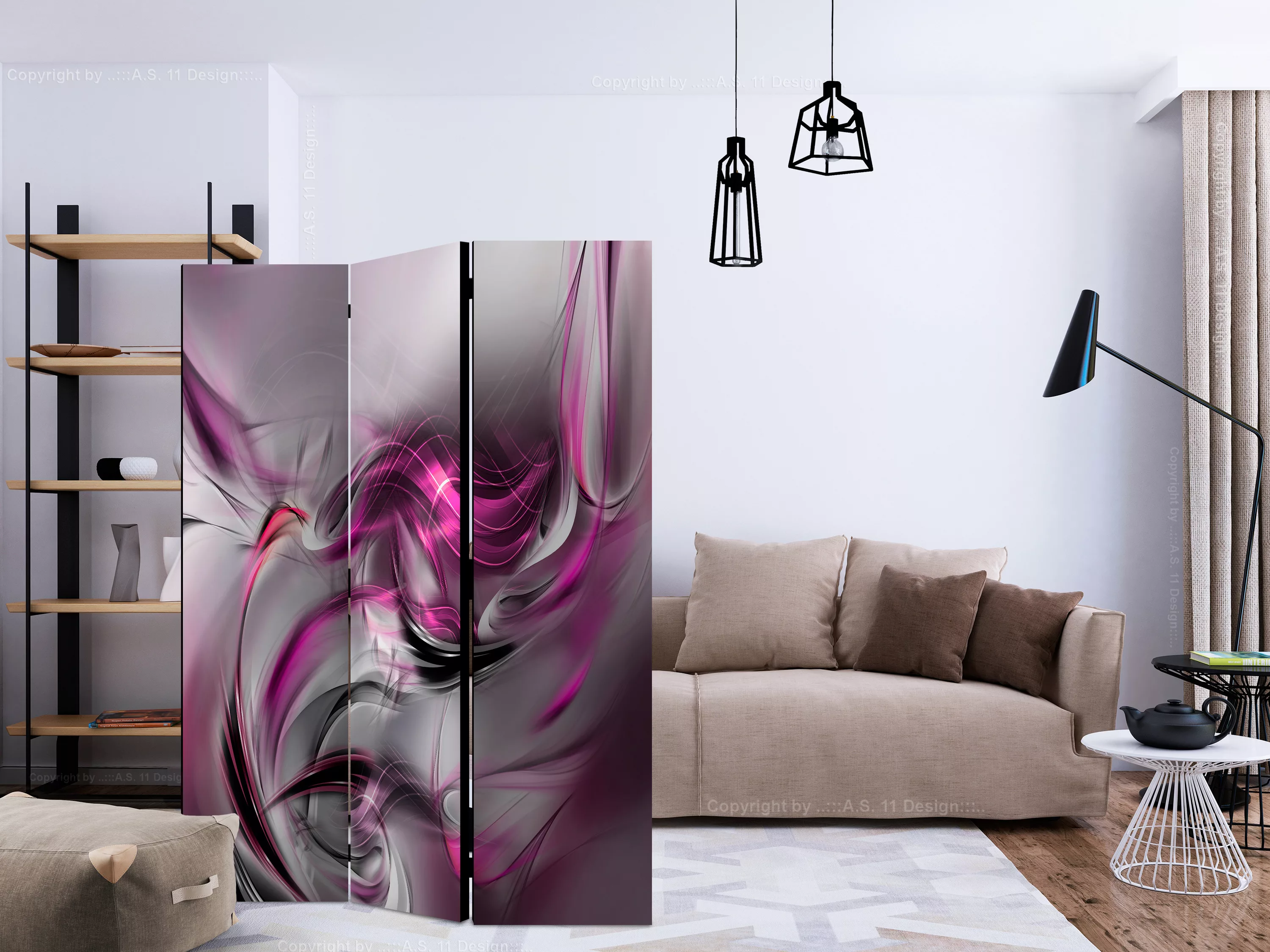 3-teiliges Paravent - Pink Swirls Ii [room Dividers] günstig online kaufen