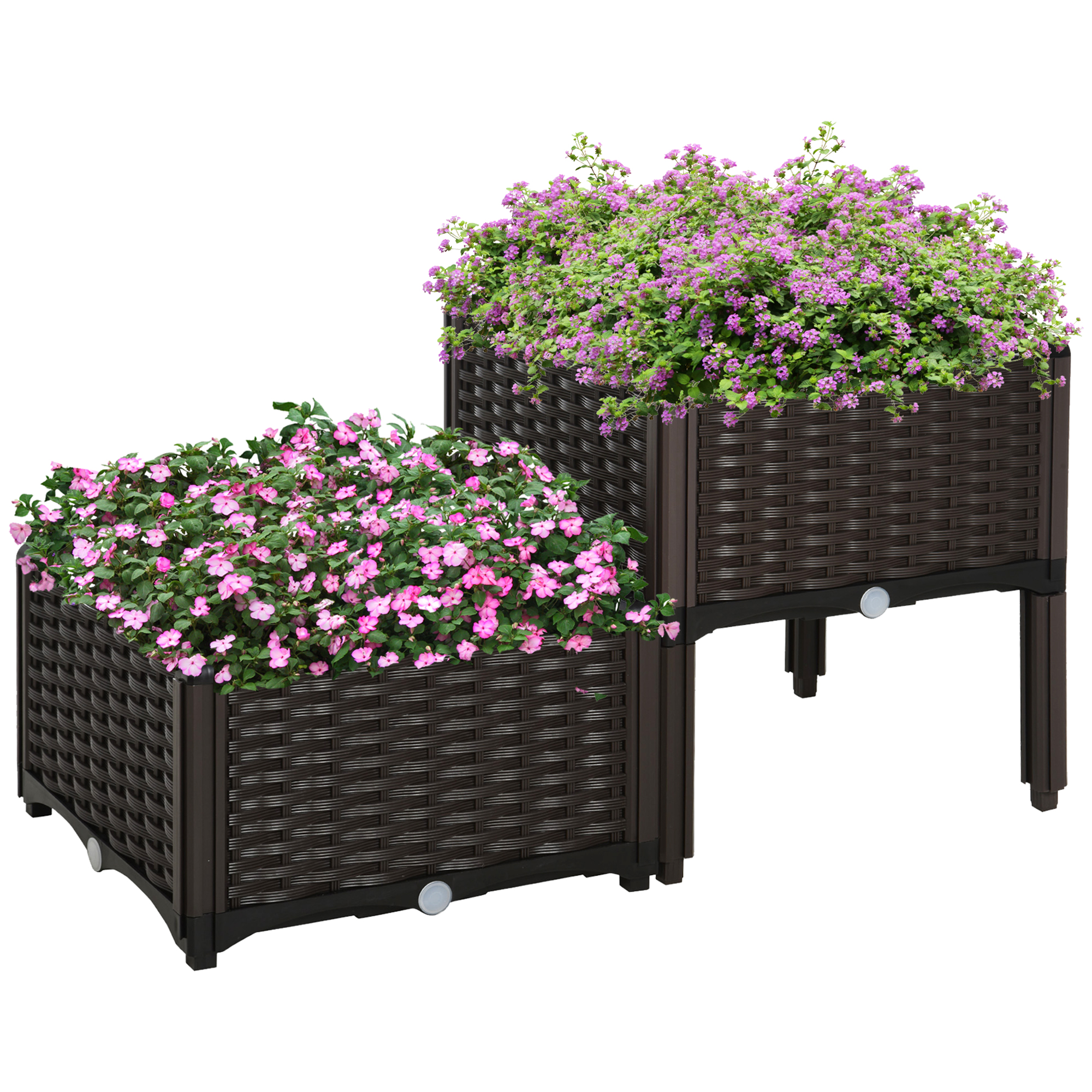 Outsunny Hochbeet Doppelter Pflanzkasten Rattan-Look 80x40x44cm mit Abfluss günstig online kaufen