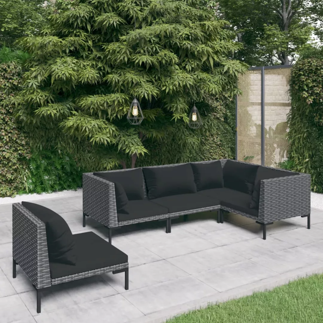 Vidaxl 5-tlg. Garten-lounge-set Mit Auflagen Poly Rattan Dunkelgrau günstig online kaufen