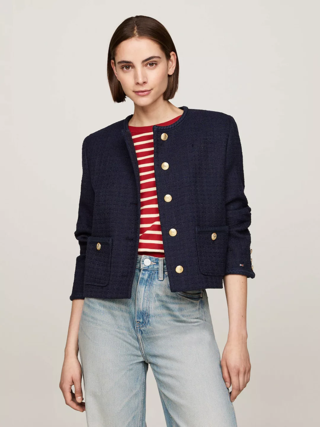 Tommy Hilfiger Kurzblazer "TWEED CO MIX CREW NECK JACKET", Tweed Qualität, günstig online kaufen