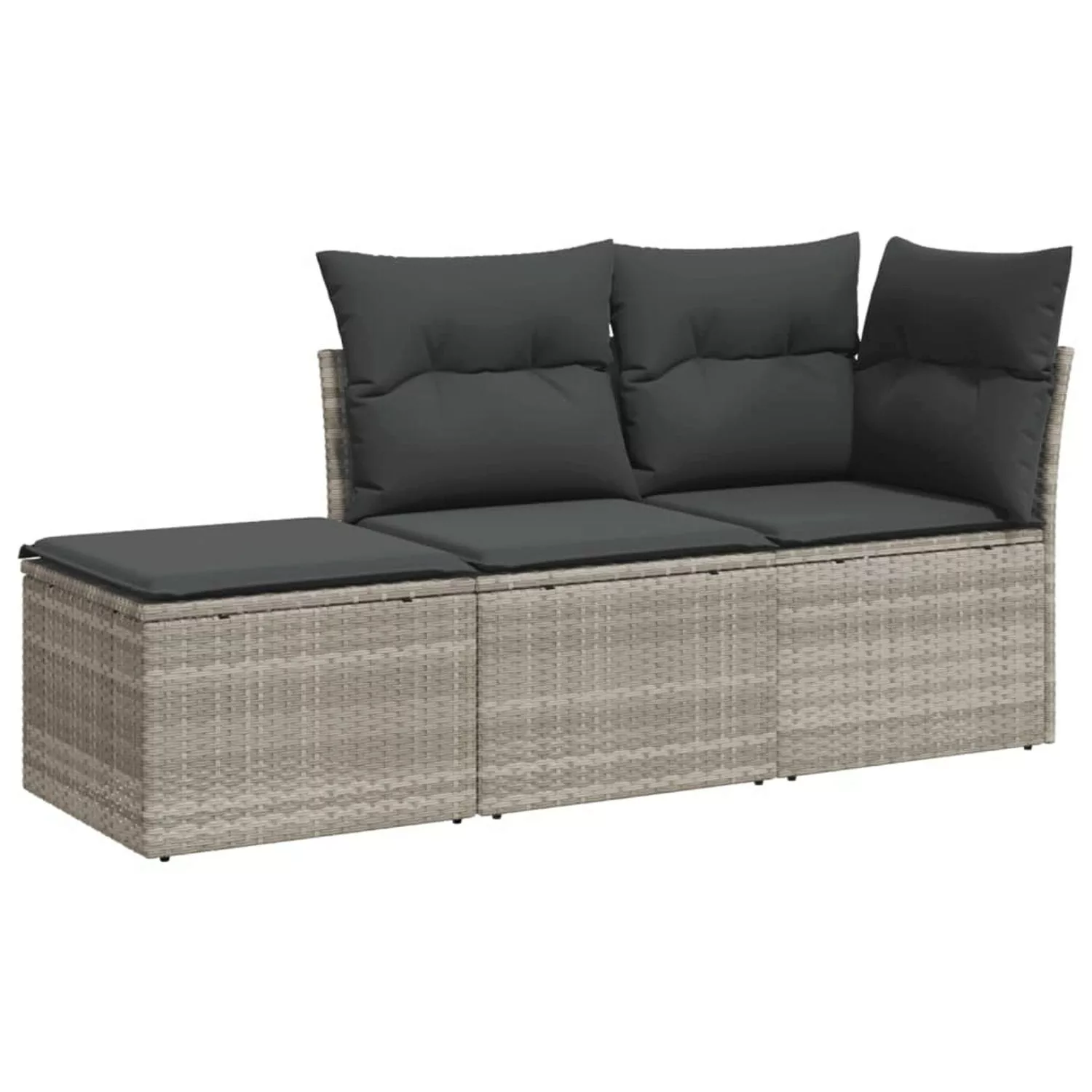 vidaXL 3-tlg Garten-Sofagarnitur mit Kissen Hellgrau Poly Rattan Modell 3 günstig online kaufen