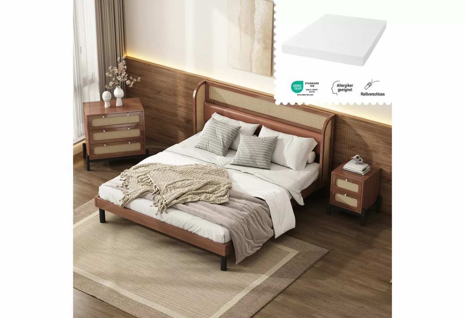 REDOM Funktionsbett Doppelbett (Nachttisch mit 2 Schubladen, Kommode mit 3 günstig online kaufen
