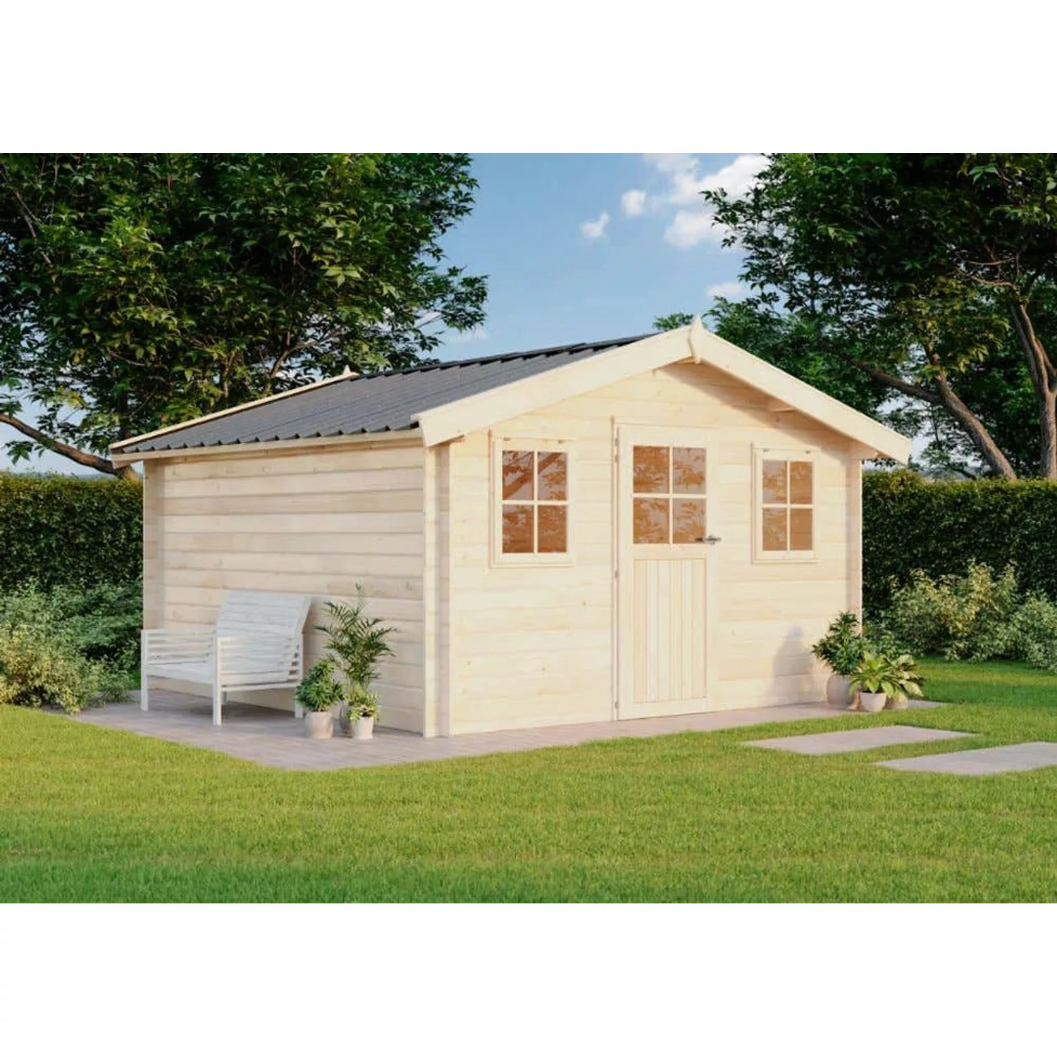 Alpholz Gartenhaus Montana Satteldach 405 cm x 311 cm Hellbraun günstig online kaufen