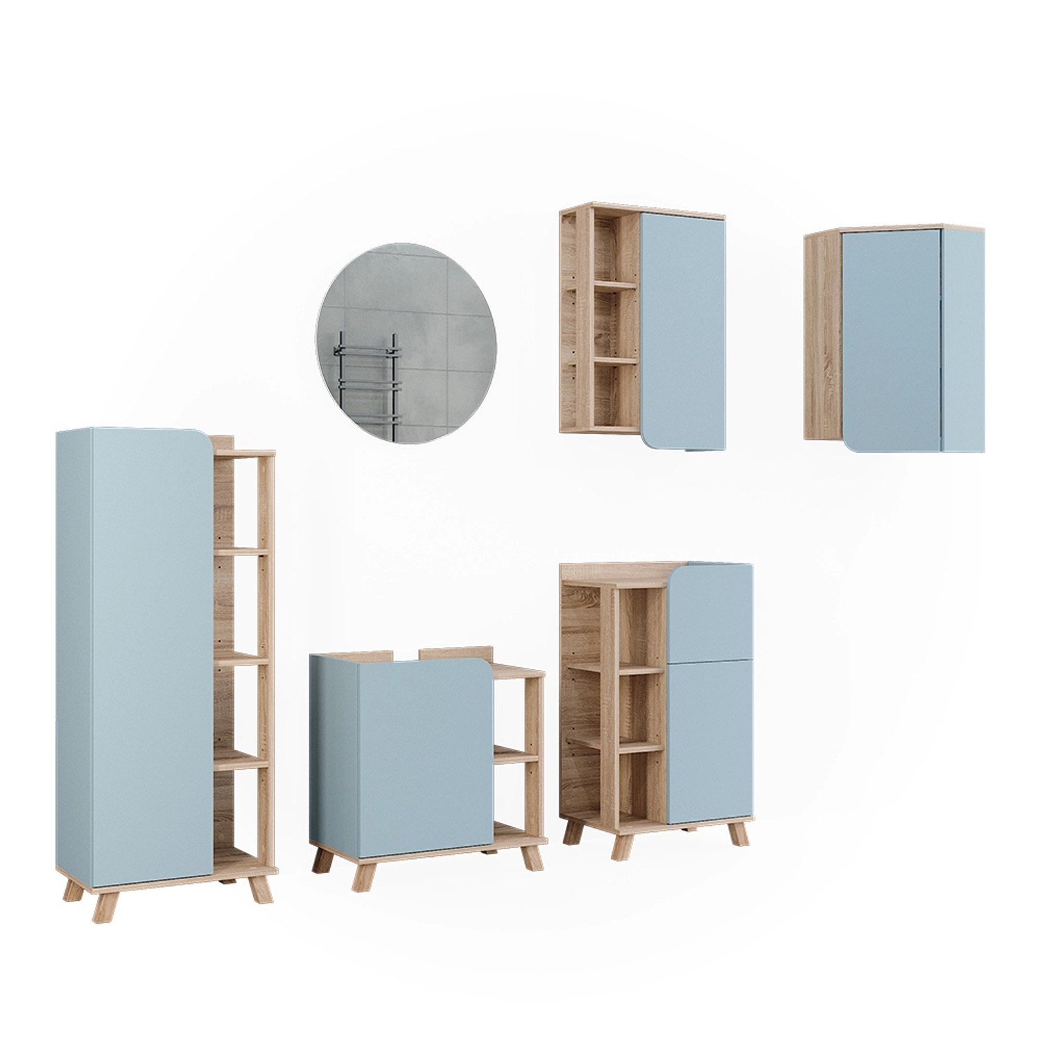 Vicco Badmöbel-Set Karen Blau-Grau 6 Teile günstig online kaufen
