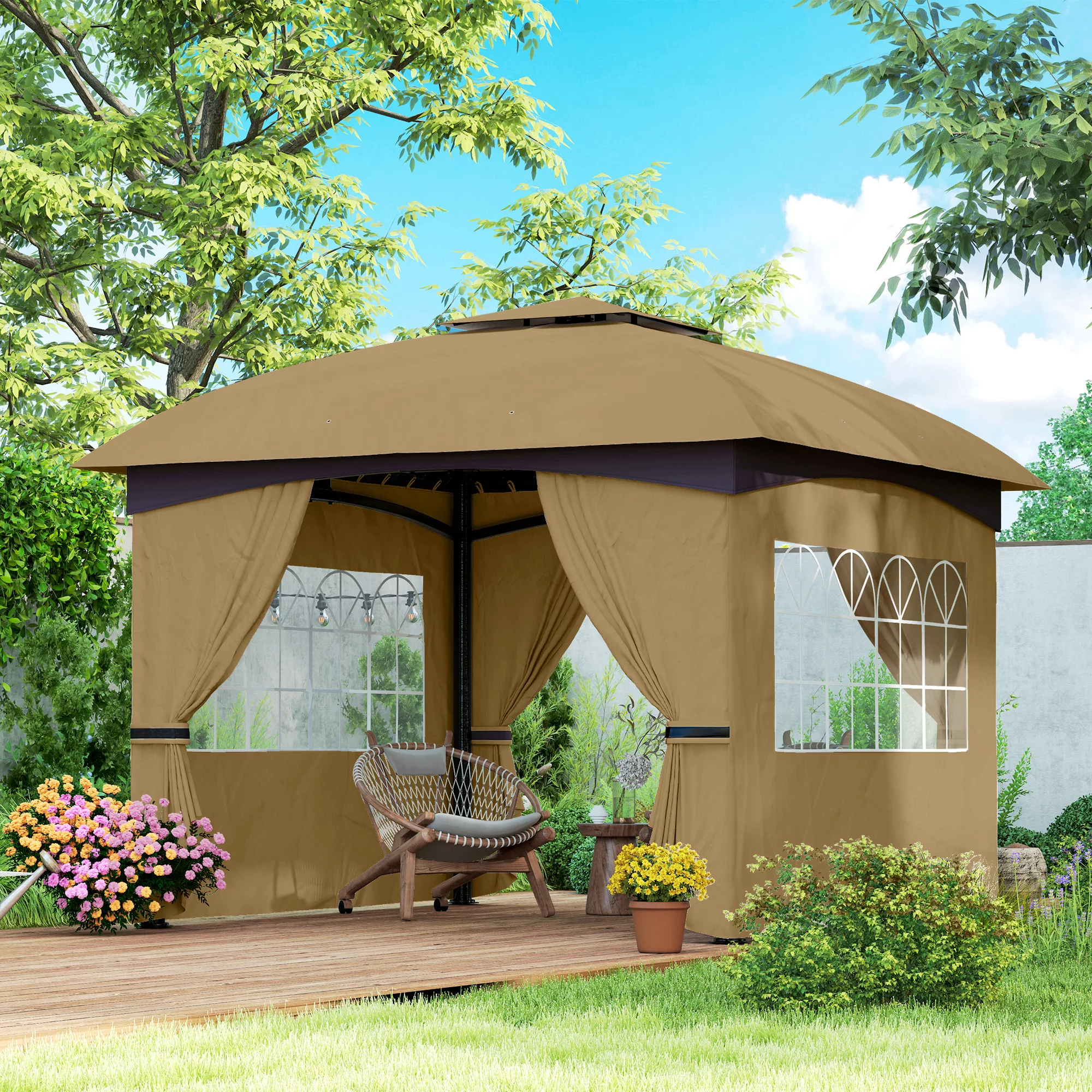 Outsunny Pavillon ca. 3,4x3,4 m wasserabweisend Gartenpavillon mit 4 Seiten günstig online kaufen