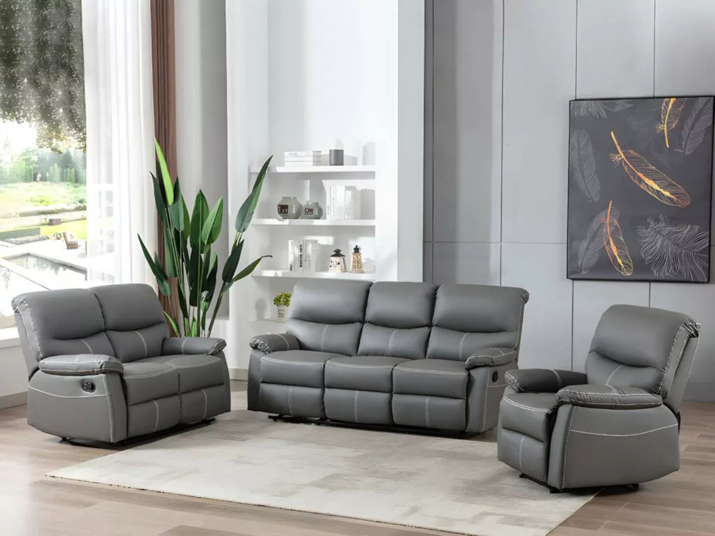 Relaxsofa 3-Sitzer - Kunstleder - Grau - CANBY günstig online kaufen
