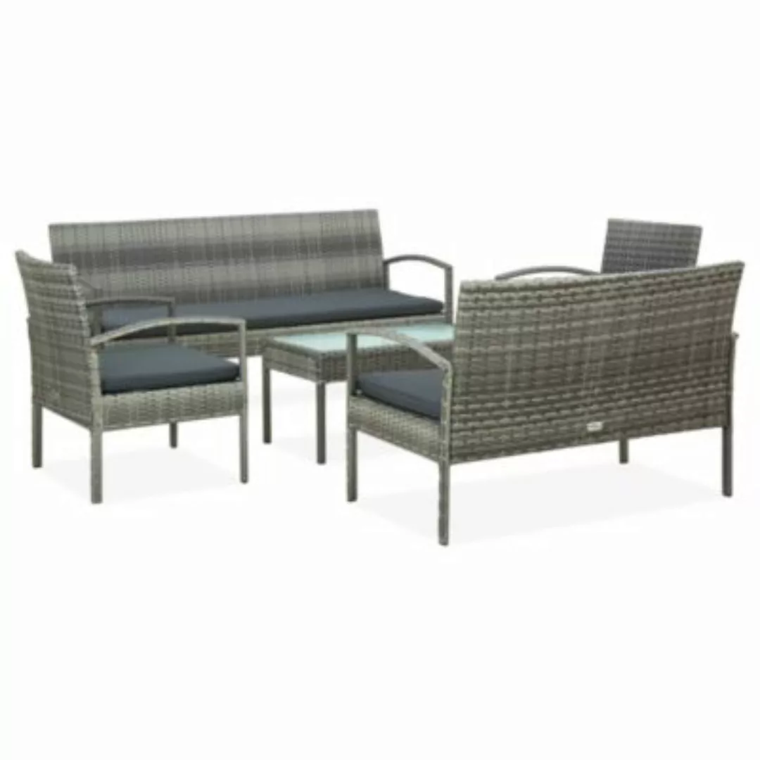 vidaXL 5-tlg. Garten-Lounge-Set mit Auflagen Poly Rattan Grau grau günstig online kaufen