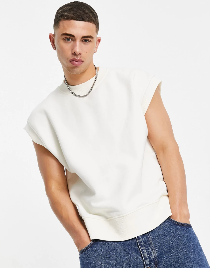Topman – Ärmelloses Oversize-Sweatshirt in Ecru-Neutral günstig online kaufen