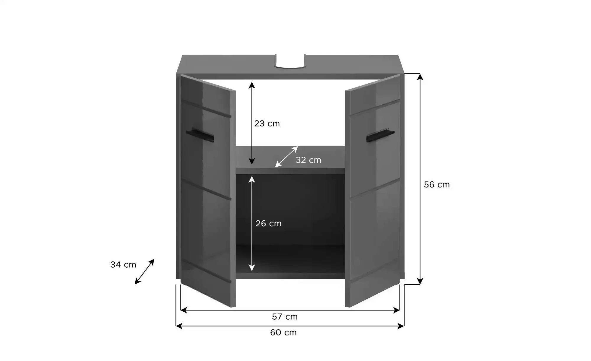 freiraum Waschbeckenunterschrank in Grau Hochglanz - 60x56x34cm (BxHxT) günstig online kaufen