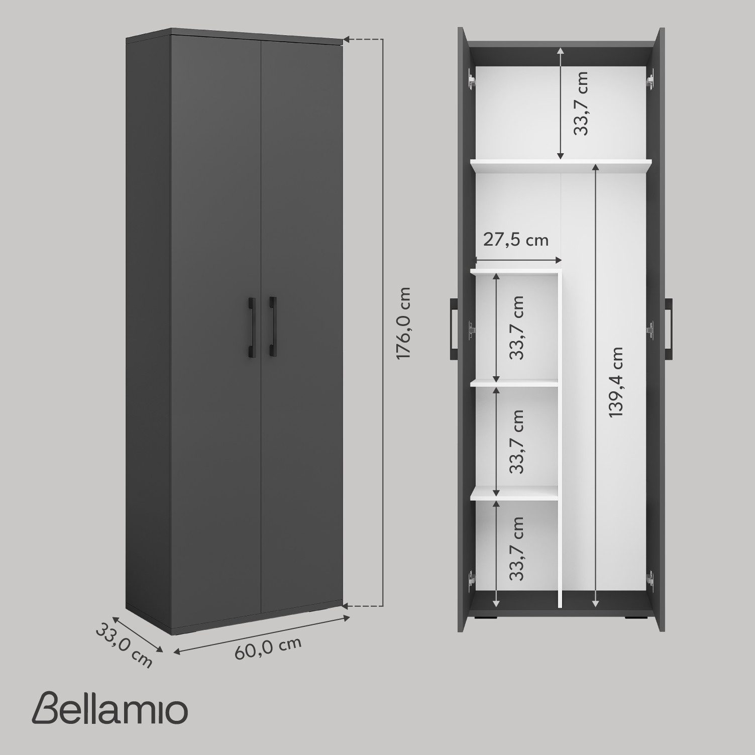 Bellamio Mehrzweckschrank Apol (Besenschrank Anthrazitschwarz) mit günstig online kaufen
