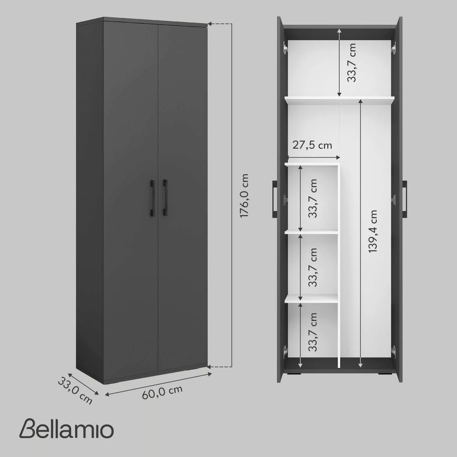 Bellamio Mehrzweckschrank Apol (Besenschrank Anthrazitschwarz) mit günstig online kaufen