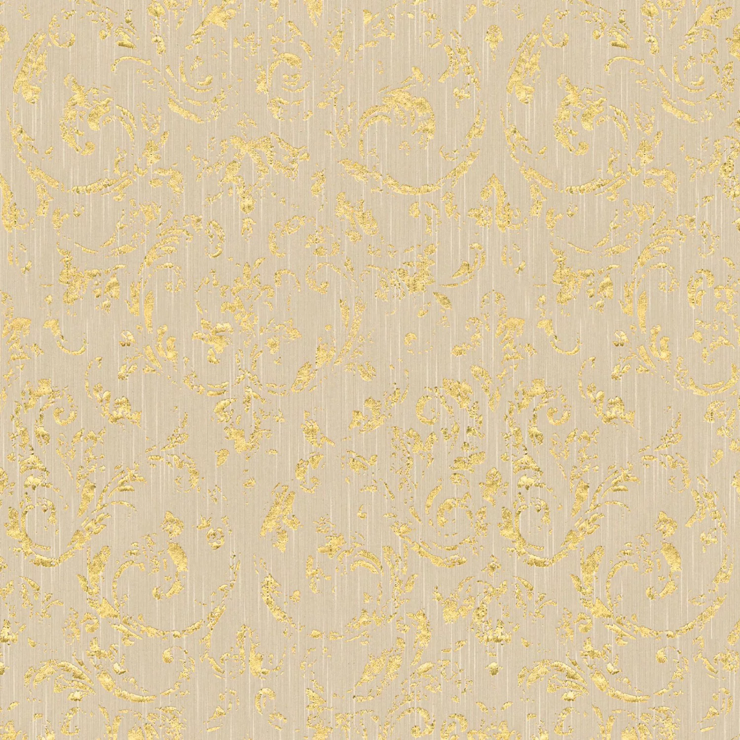 Bricoflor Ornament Tapete Beige Gold Glitzer Vliestapete mit Textil Barock günstig online kaufen