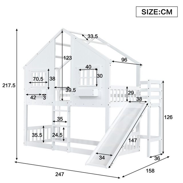 Flieks Etagenbett, Kinderbett Hausbett 90x200cm mit Rutsche, Leiter und obe günstig online kaufen