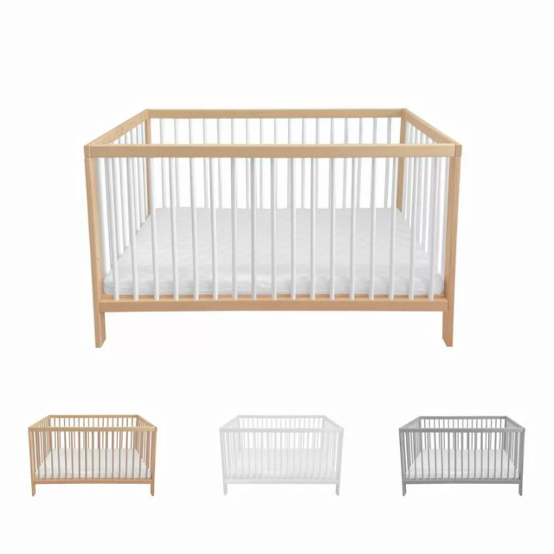 Lantigo Babybett Babybett 120x60 cm Naturbelassen & Weiß inklusive Matratze günstig online kaufen