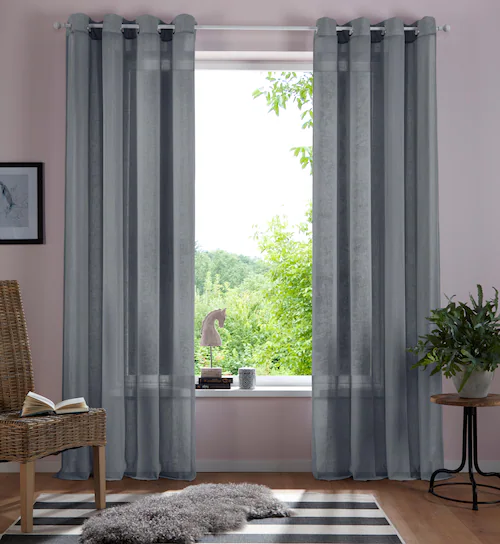 Home affaire Gardine »Mara«, (1 St.), transparent, Leinen Optik, monochrom, günstig online kaufen