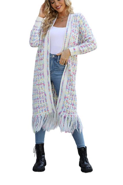 Mayou Longstrickjacke Damen Lange Strickjacke mit Fransen Mode Bunte Langar günstig online kaufen