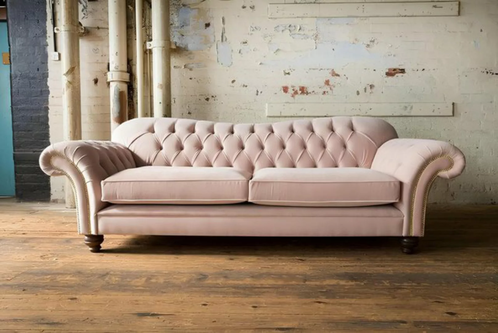 Xlmoebel Sofa 3-Sitzer Chesterfield Sofa in Rosa aus Leder und Textil mit s günstig online kaufen