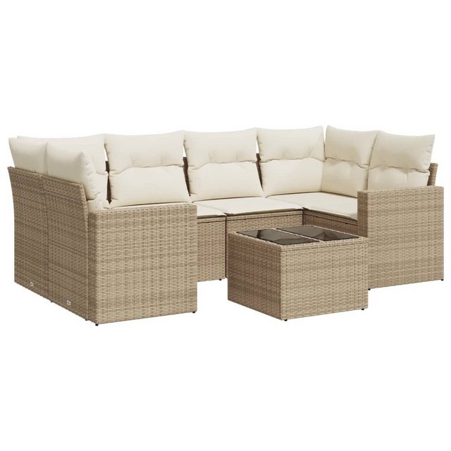 vidaXL Sofaelement 7-tlg. Garten-Sofagarnitur mit Kissen Beige Poly Rattan günstig online kaufen