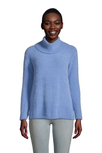 Pullover aus Fransengarn mit weitem Kragen, Damen, Größe: M Normal, Blau, N günstig online kaufen